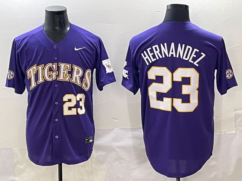 Men 2025 LSU Tigers #23 Hernandez Purple Joint Name Nike NCAA Jersey style 1->ncaa teams->NCAA Jersey